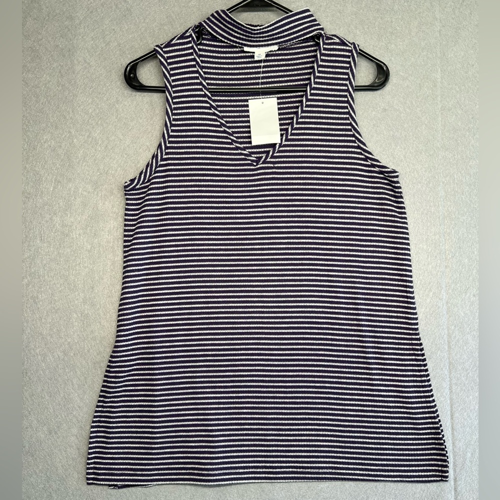 NWT Cloud Chaser Women's Choker Neck Sleeveless Striped Shirt Size Medium